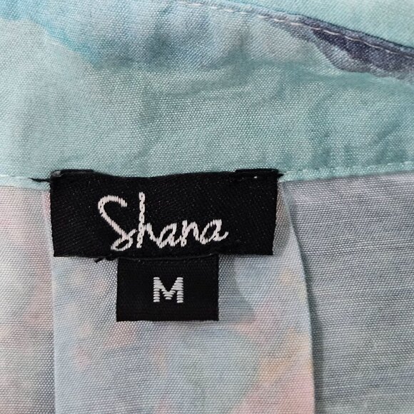 Shana Size Medium Fairy Tale Trees Button Up Aqua Blue Long Sleeve Coastal Shirt - Picture 7 of 12